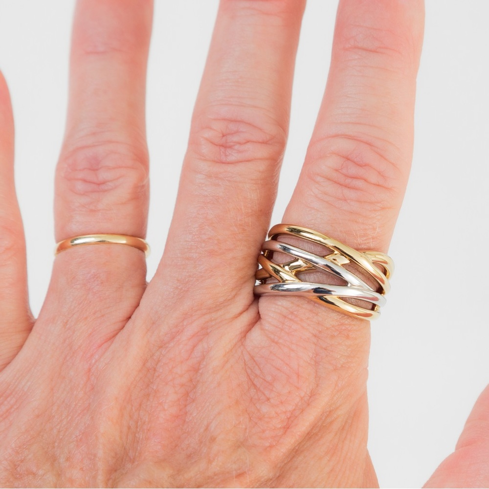 14K gold 2 tone band ring high polished highway design 10